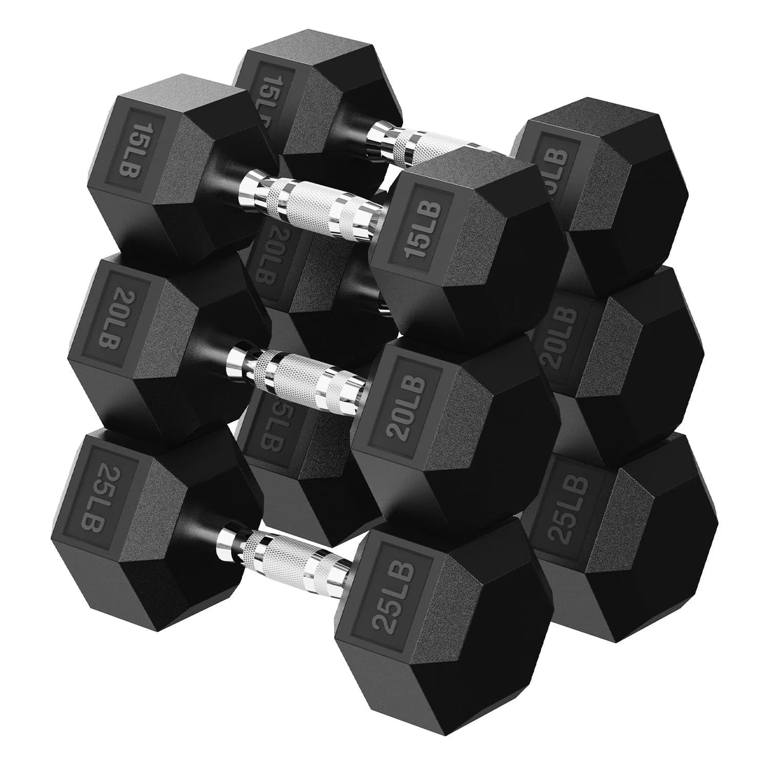 HANDBODE Hex Dumbbell Set, 120 lb, Rubber-Encased, Non-Slip Grip, 6-Pi