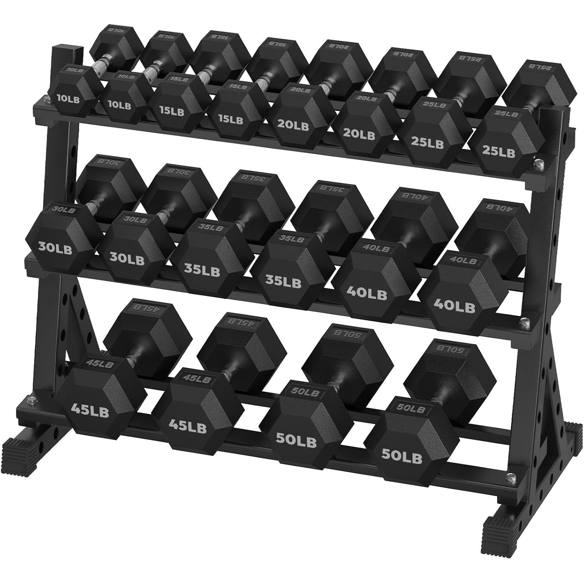 HANDBODE Rubber Coated Hex Dumbbell Set with Rack, 540 lb | Fixed Weig
