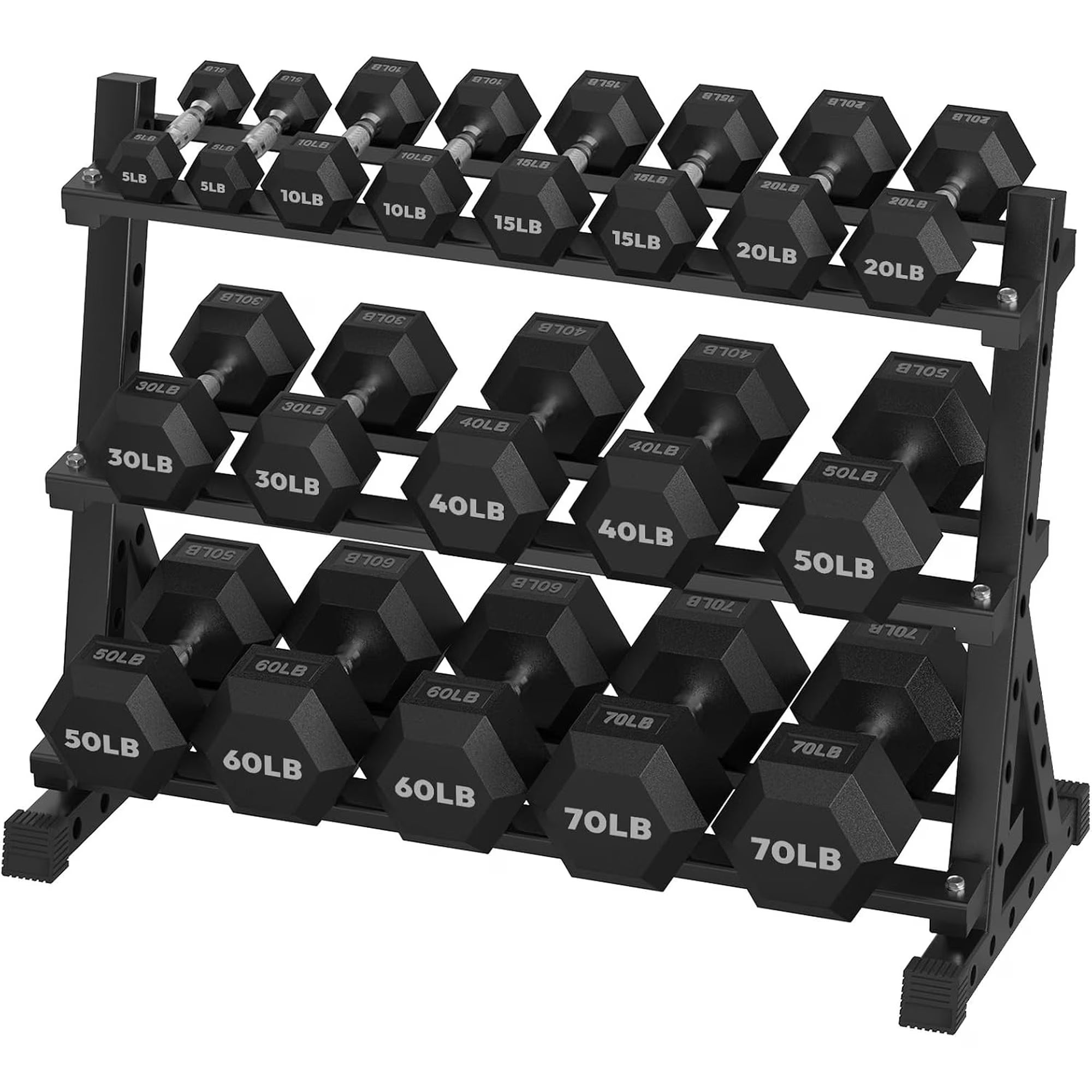 HANDBODE Rubber Coated Hex Dumbbell Set with Rack, 600 lb | Fixed Weig