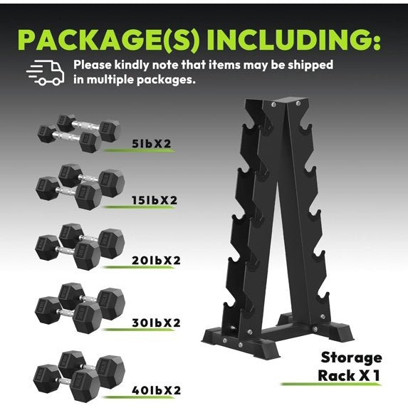 HANDBODE 220LB Hex Dumbbell Set with A-Frame Rack, Rubber Coated Pairs