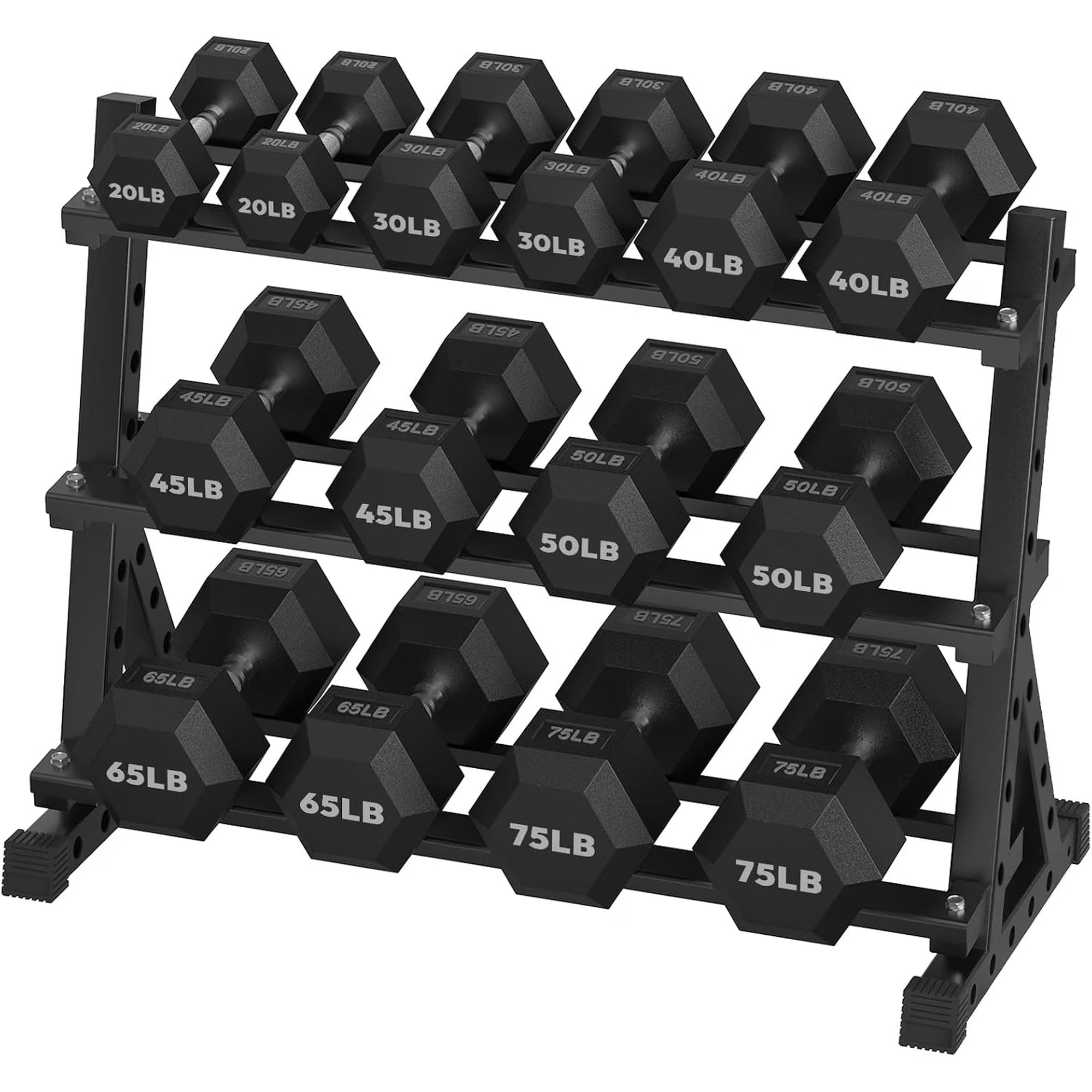HANDBODE Rubber Coated Hex Dumbbell Set with Rack, 650 lb Fixed Weight