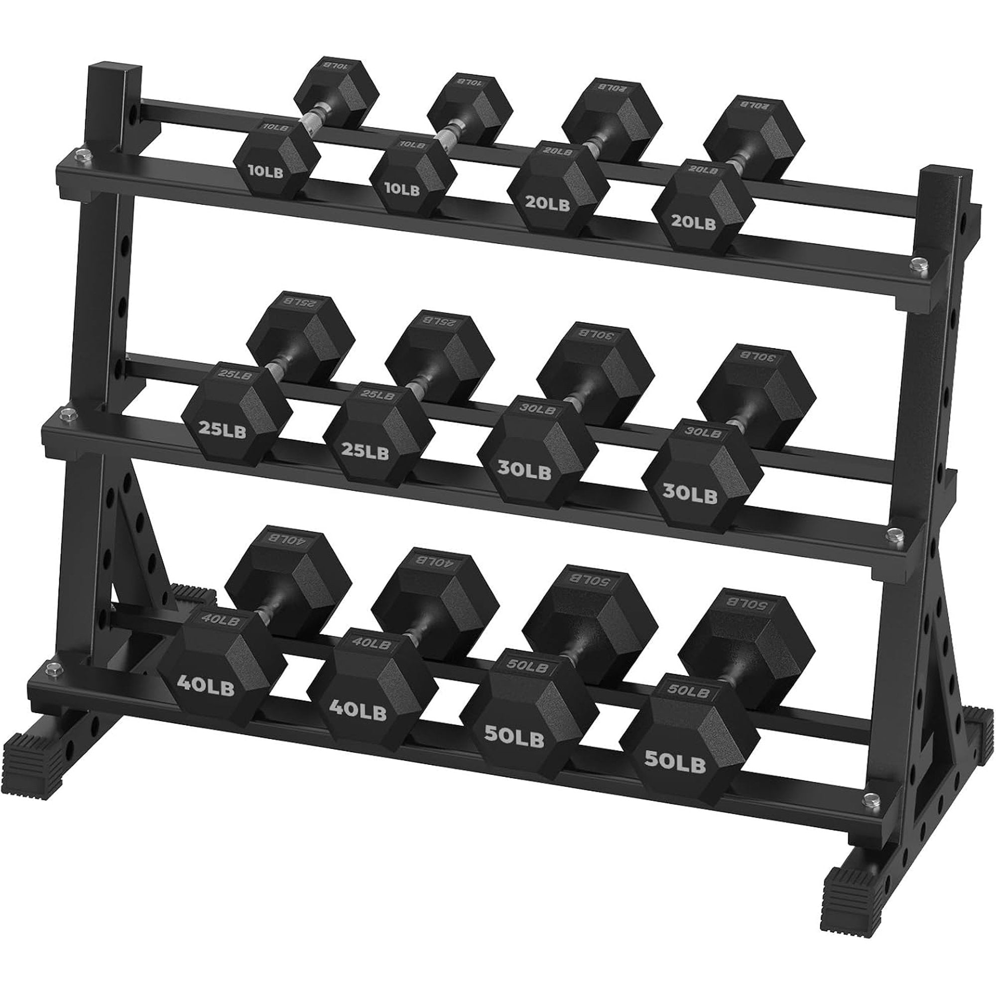 HANDBODE Dumbbell Set Hex 350 lb with 3-Tier Rack 10-50 lb