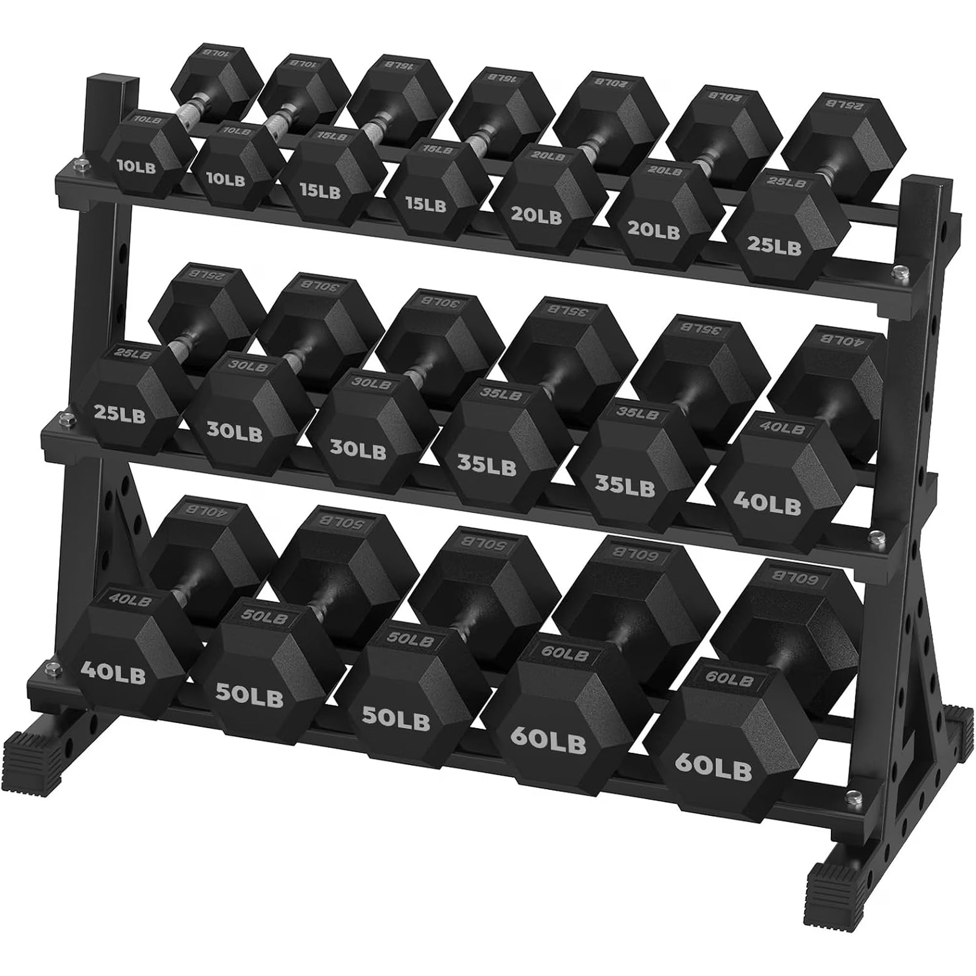 HANDBODE Rubber Coated Hex Dumbbell Set with Rack, 570 lb Fixed Weight