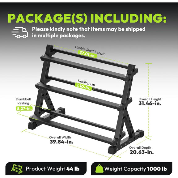 HANDBODE Dumbbell Set Hex 350 lb with 3-Tier Rack 10-50 lb
