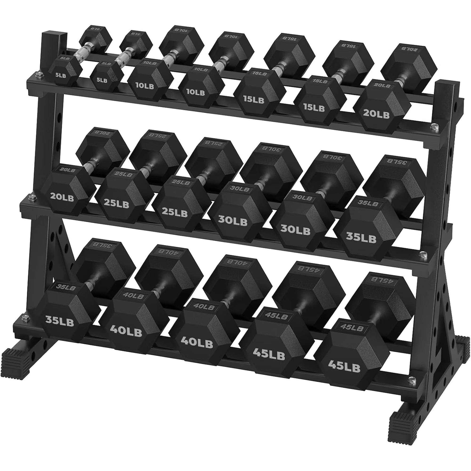 HANDBODE Rubber Coated Hex Dumbbell Set with Rack, 450 lb | Fixed Weig